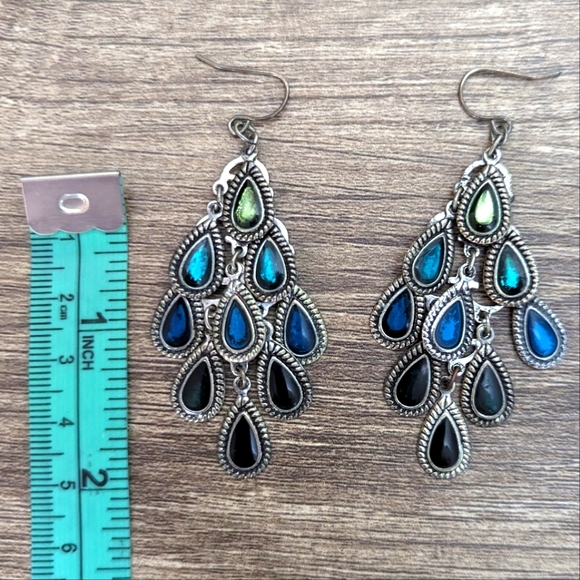 Blue Green Scales Dangle Earrings - Picture 3 of 3
